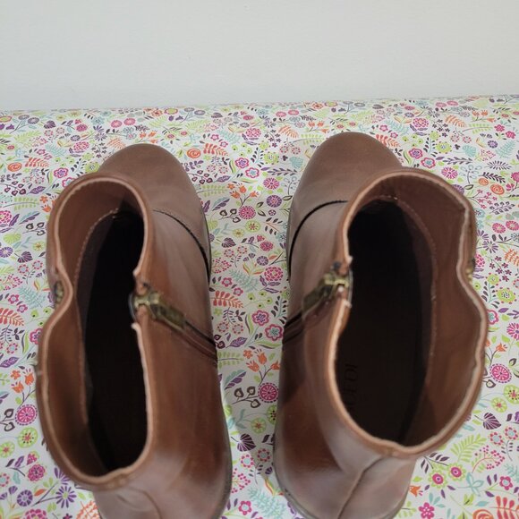 Vegan Leather Booties Brown Sz 7.5 - Picture 5 of 9